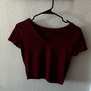 wild fable Women's V-Neck Crop Top in Deep Wine
